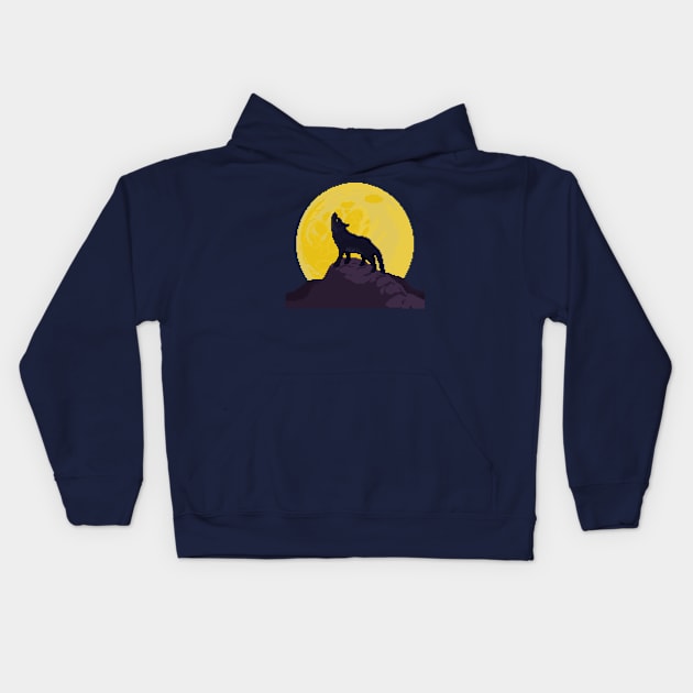 Pixel Art Wolf and the  Moon Kids Hoodie by PixelCarvel